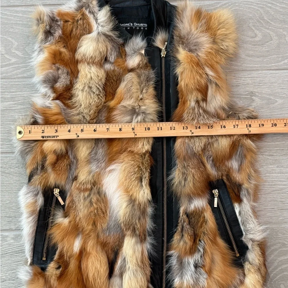 ANDRE'S GHUSTO Genuine Fox Fur Vest Leather Contrast Statement Piece OFAK Large